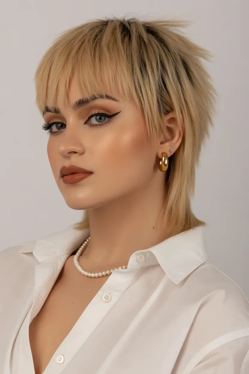 stylish spring mullet haircut for woman 2026 Textured Blonde Short Pixie Mullet with Micro Layers