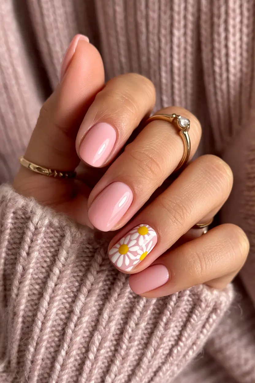 summer spring break nails 2026 Daisy Blush Nails for a Soft Spring Mood
