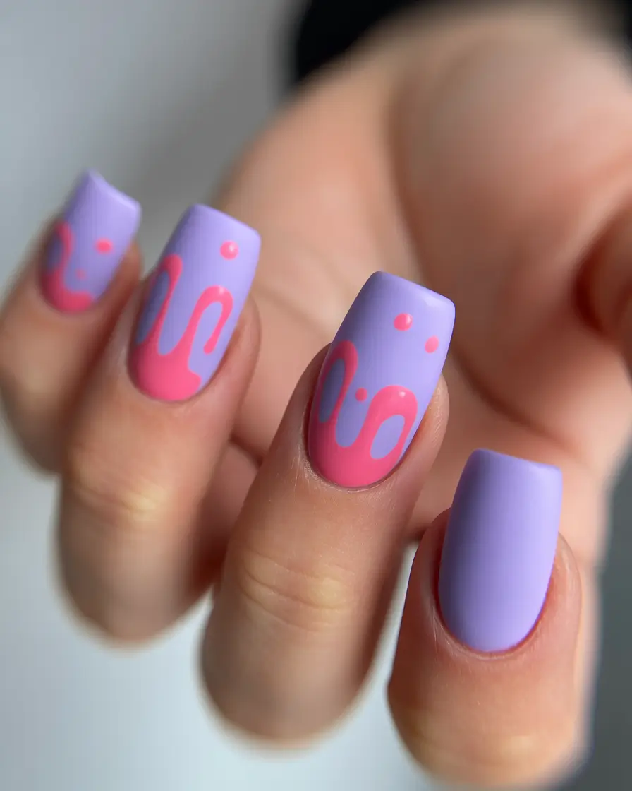 summer spring break nails 2026 Lavender Drip Art Nails for a Fun Pop Look