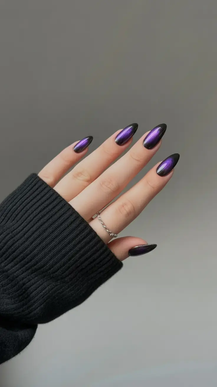 summer spring break nails 2026 Midnight Violet Chrome for Statement Almond Nails