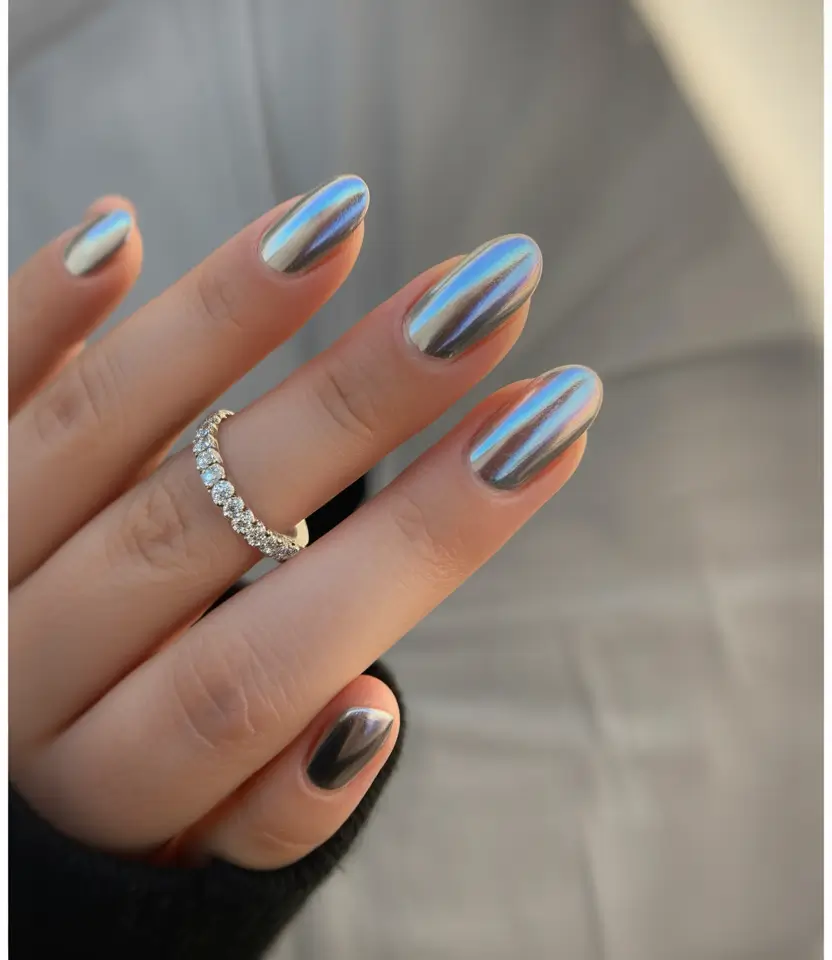summer spring break nails 2026 Mirror Chrome Almond Nails for a Futuristic Spring Glow