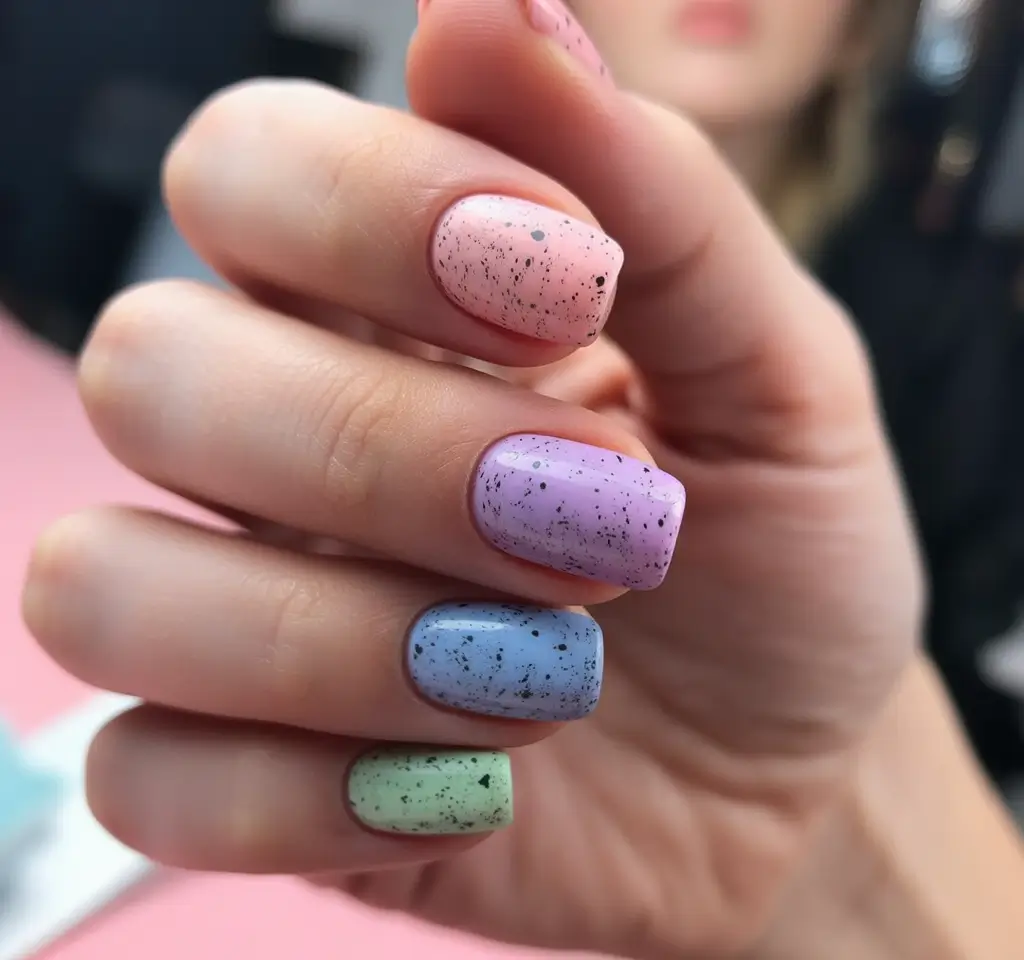 summer spring break nails 2026 Pastel Speckled Nails for a Soft Spring Picnic Vibe