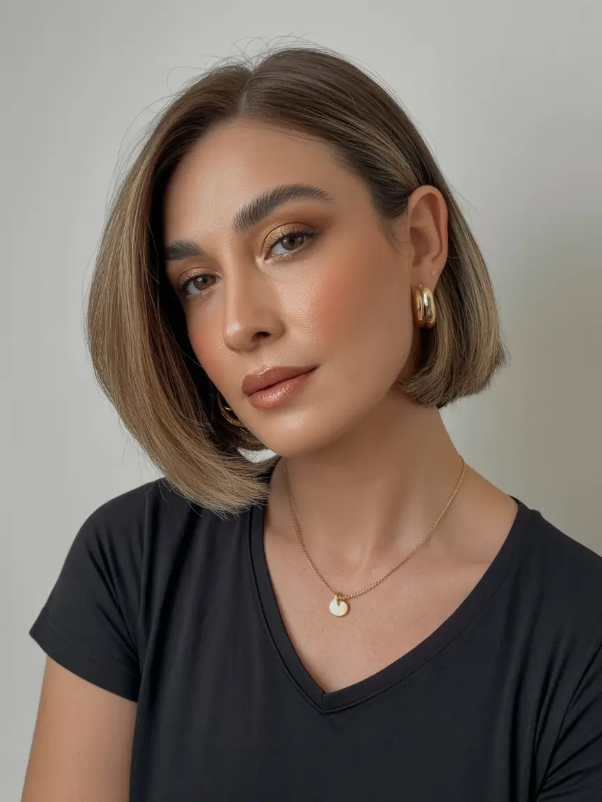 trendy spring haircuts for women over 40 2026 Sleek Modern Short Bob with Deep Side Part