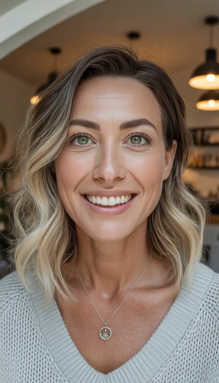 trendy spring haircuts for women over 40 2026 Soft Blonde Mid Length Waves with Lived In Texture