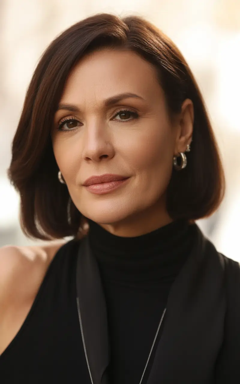 trendy spring haircuts for women over 40 2026 Classic Sleek Brunette Blunt Bob