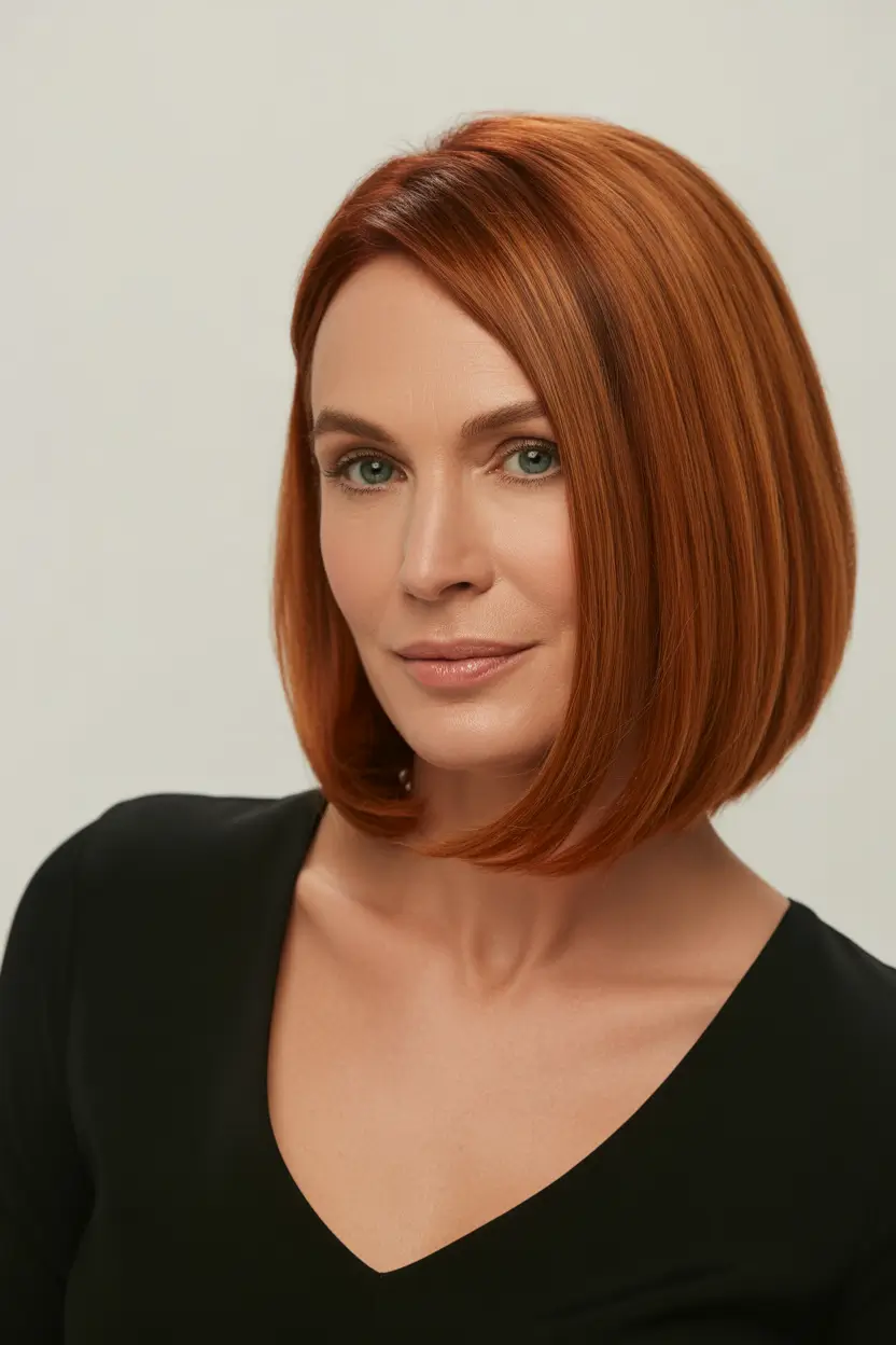 trendy spring haircuts for women over 40 2026 Vibrant Copper Precision Bob