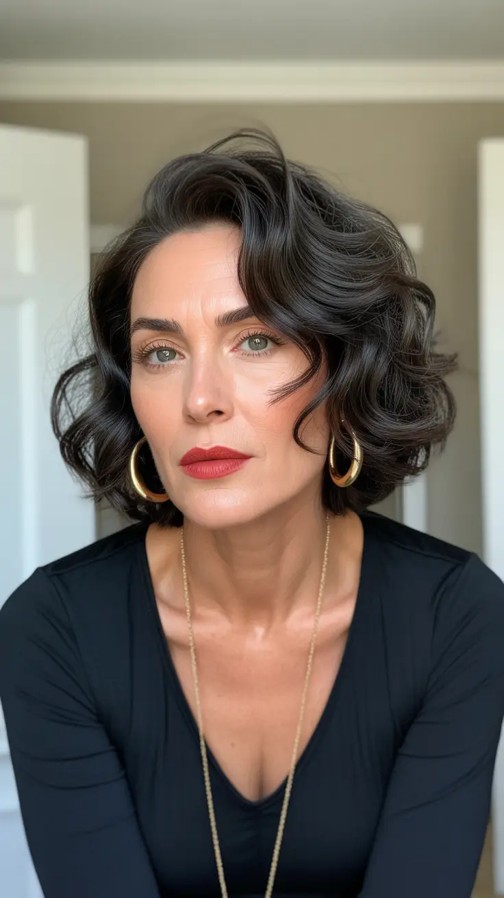 trendy spring haircuts for women over 40 2026 Voluminous Curly Brunette Bob