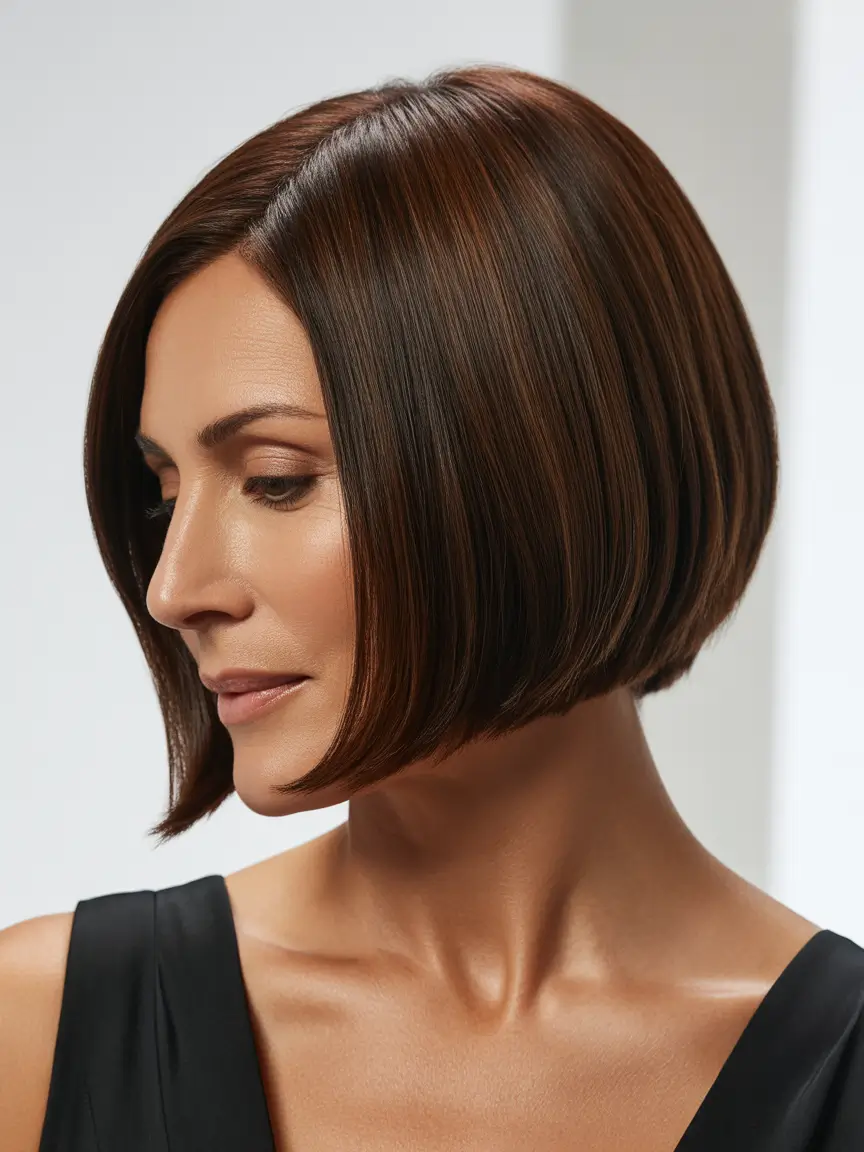 trendy spring haircuts for women over 40 2026 Sleek Precision Chin Length Bob