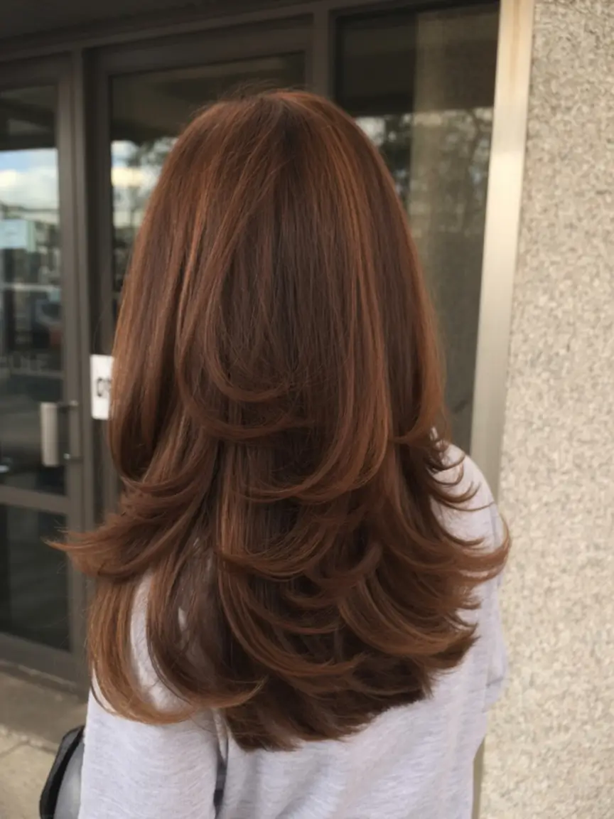 vibrant spring brown hair color 2026 Layered cinnamon brunette with airy spring volume