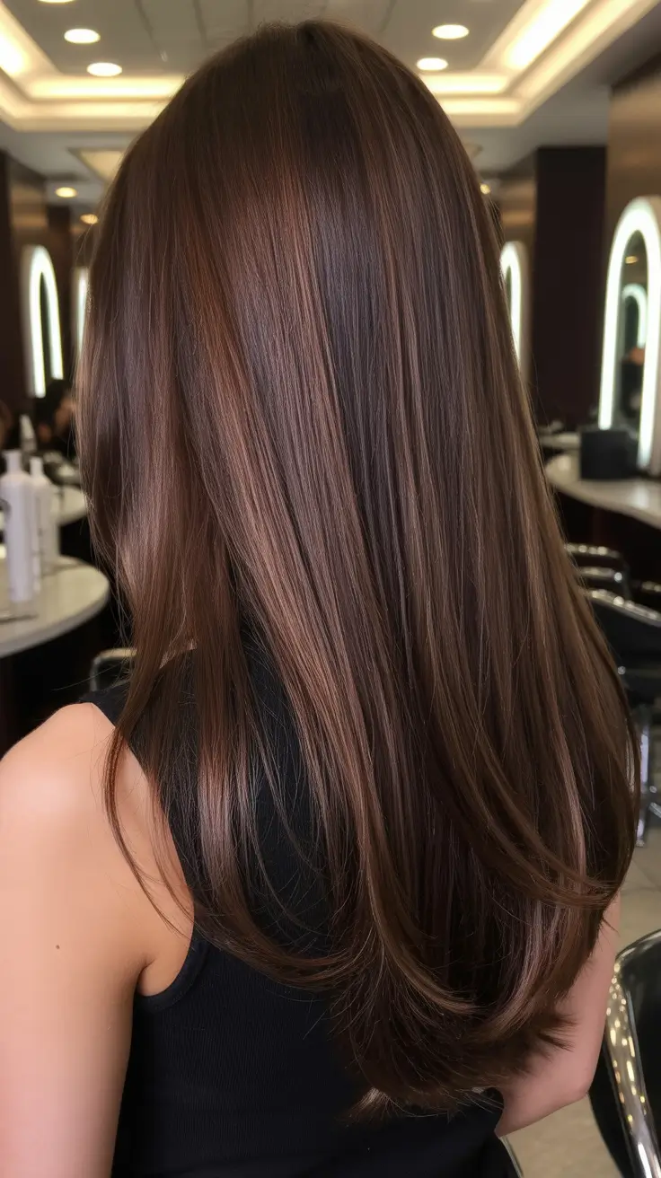 vibrant spring brown hair color 2026 Silky medium brunette with soft reflective depth