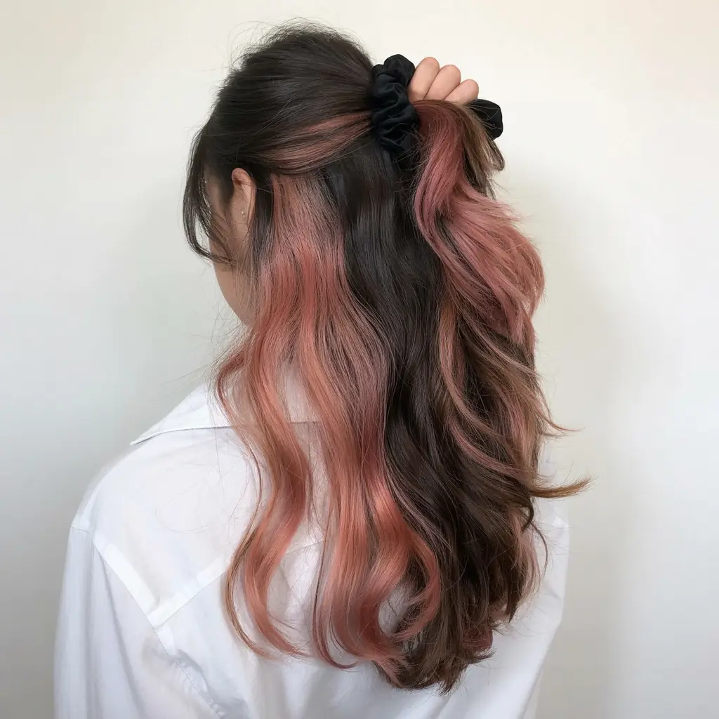 vibrant spring brown hair color 2026 Rosy chocolate brunette with playful spring ribbons