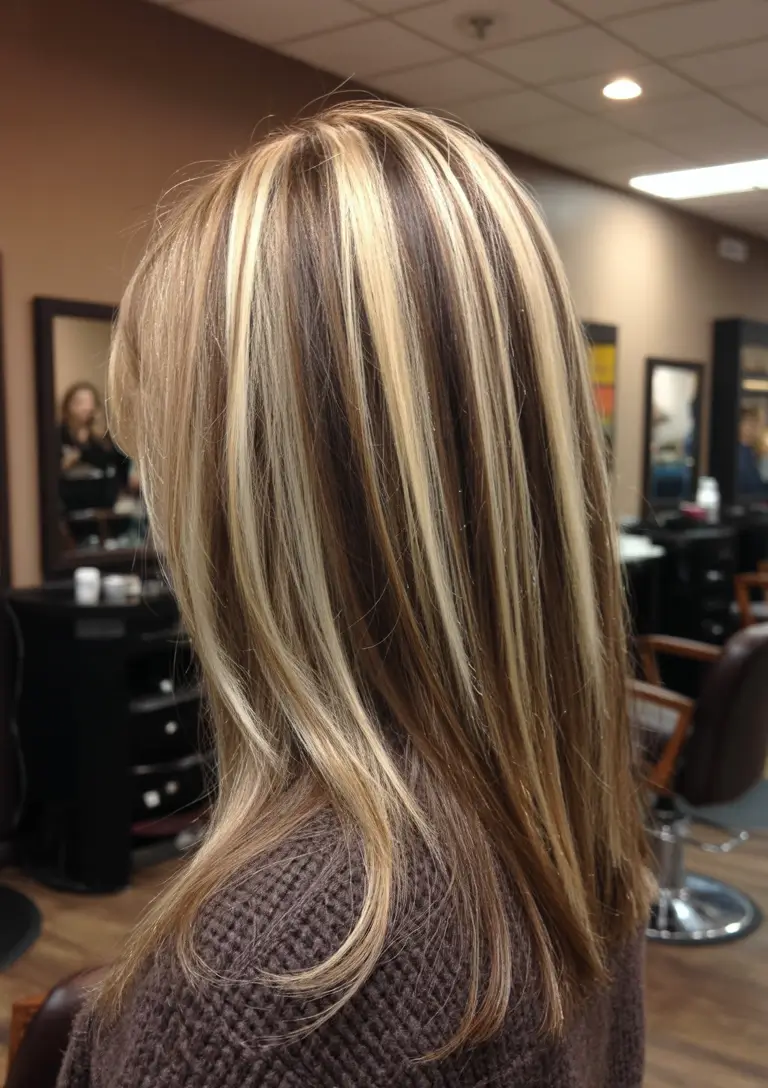 vibrant spring brown hair color 2026 Striped blonde and brunette blend with a spring edge