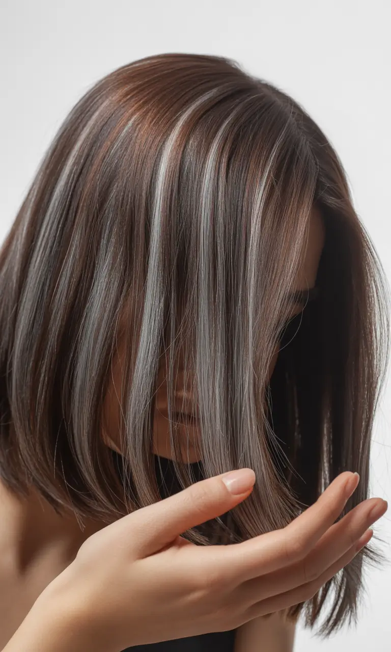 vibrant spring brunette hair color 2026 Chic brunette bob with cool contrast threads