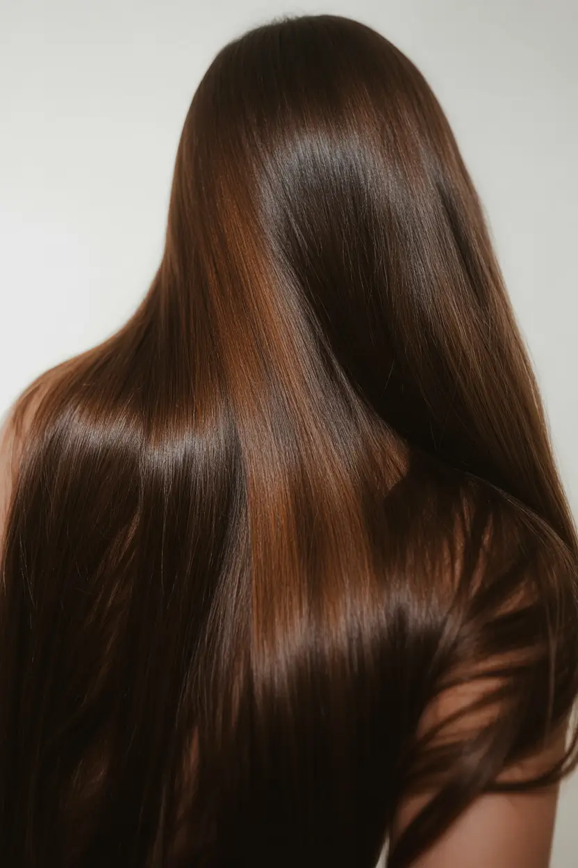 vibrant spring brunette hair color 2026 Silky espresso brunette with mirror shine