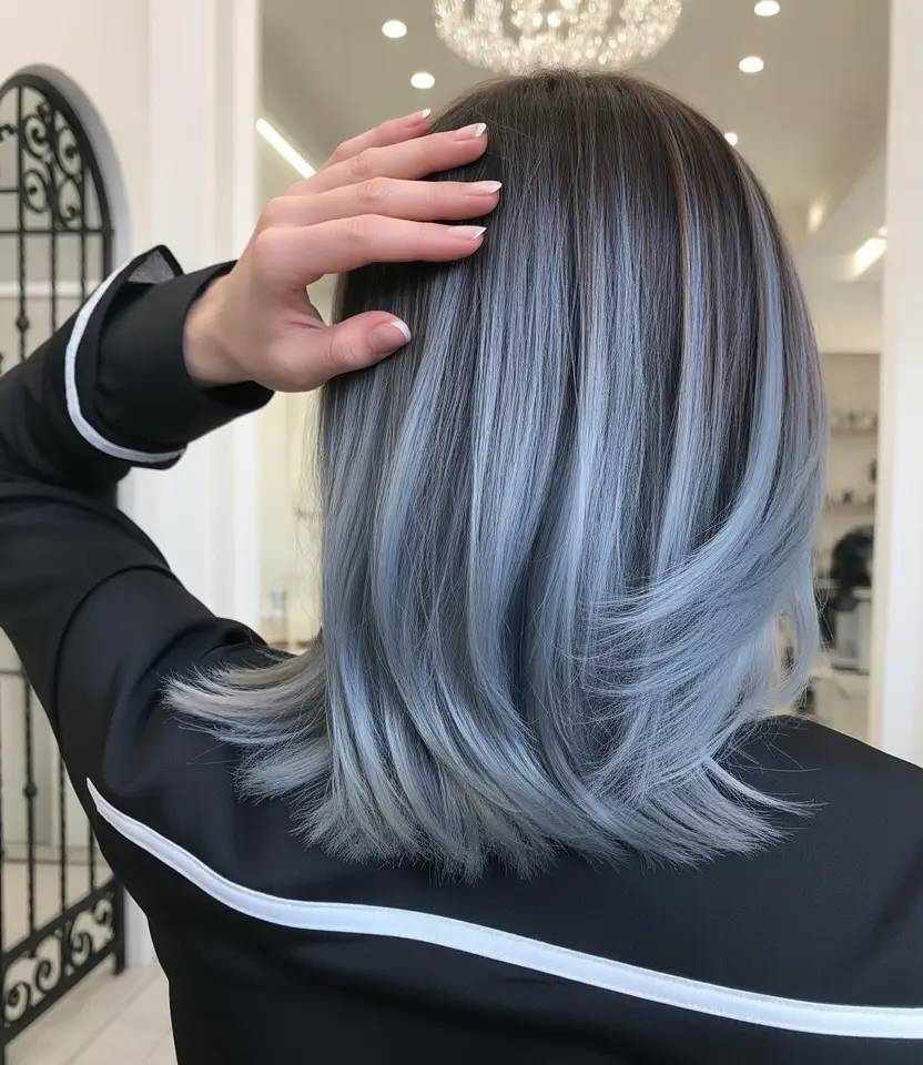 vibrant spring brunette hair color 2026 Stormy cool brunette with blue grey melt