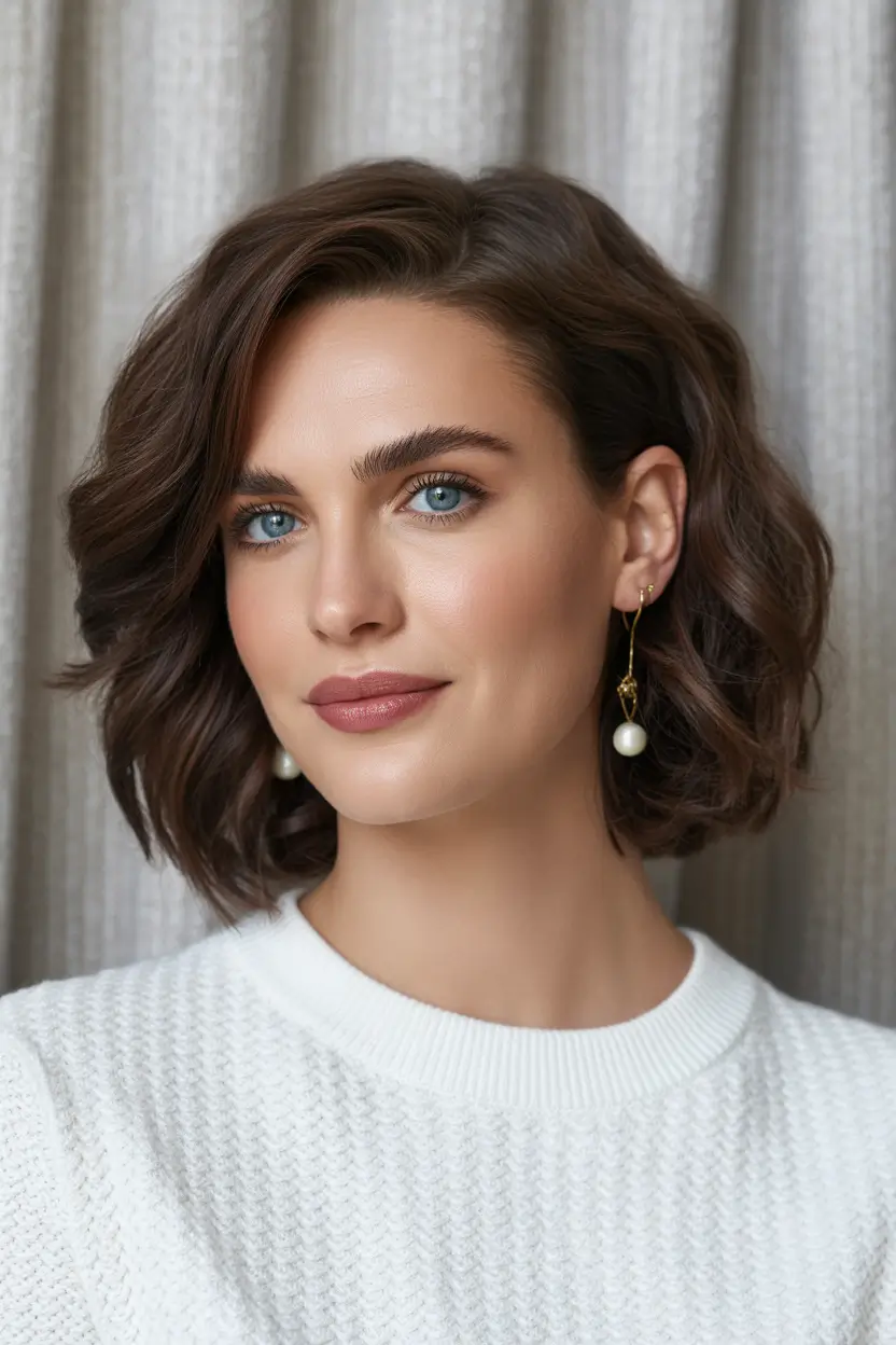 vibrant spring brunette hair color 2026 Classic brunette bob with soft sculpted elegance