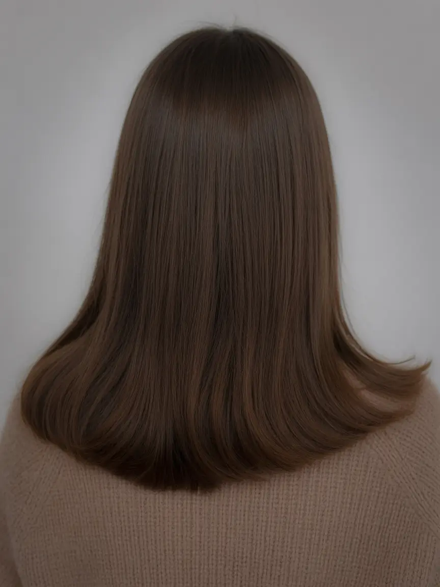 vibrant spring brunette hair color 2026 Smooth chestnut brunette with polished simplicity