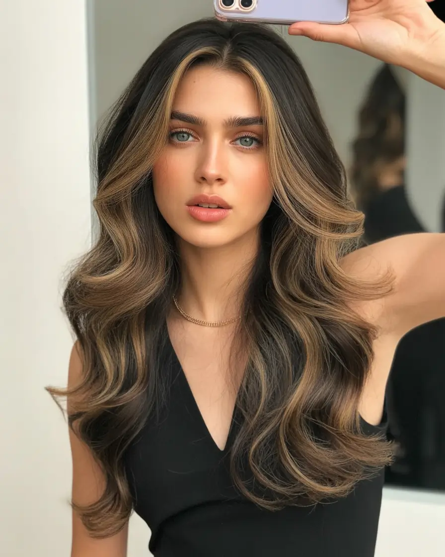 vibrant spring brunette hair color 2026 Face framing brunette with golden light accents